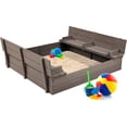 thumbnail image 1 of Songqin Large Outdoor Wooden Sand Box for Kids, Sandbox with Cover, Bench Seats Support up to 220 lbs, Bottom Liner for Drainage, Cedar Wood - Gray, 1 of 13