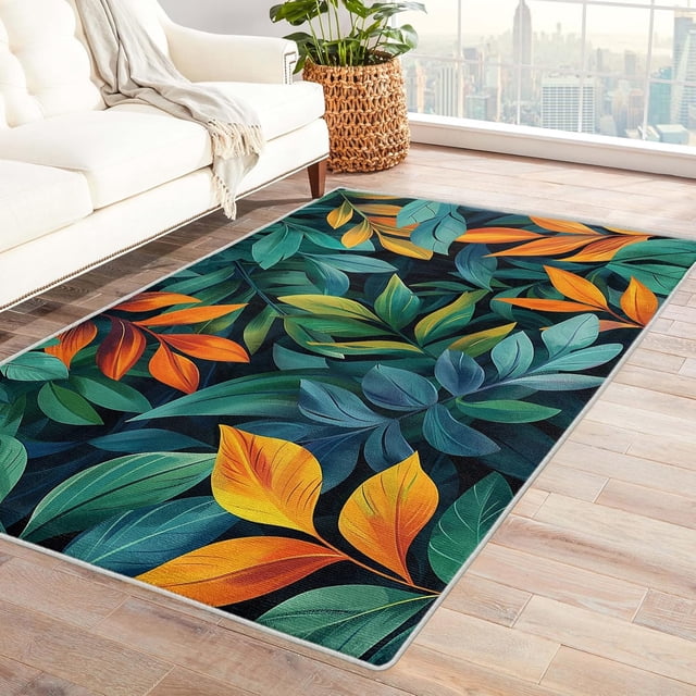 Leaf Rug Nursery - Leaf Rug & Home Decor, 3x4 Area Rug, Green and Yellow Leaves Rugs for Entryway, Washable Non Slip Soft Low Pile Small Indoor Door Mat, Botanical Carpet & Room Decorations