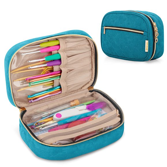 Estuche Organizador de Agujas de Crochet Yarwo para Viaje en Color Verde Azulado