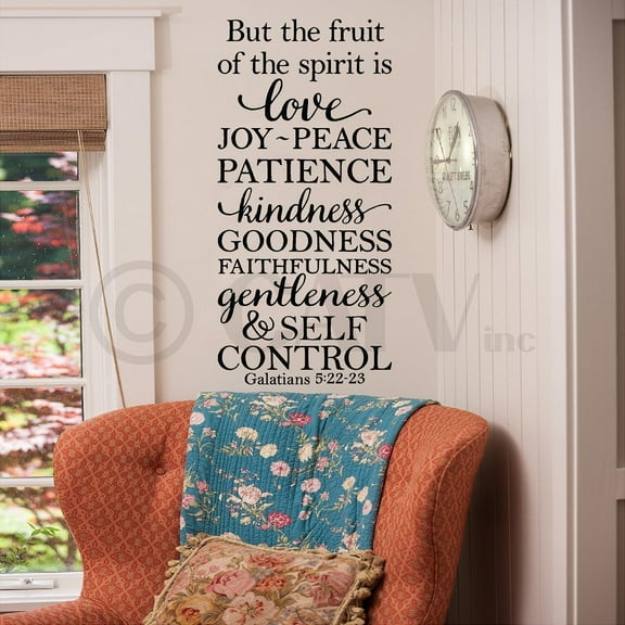 But the Fruit of the Spirit is Love, Joy, Peace, Patience, Kindness, Goodness, Faithfulness...Galatians 5:22-23 Vinyl Wall Decal Bible Quote Scripture Decals - Size: 26"H x 12.5"L - Color: Black