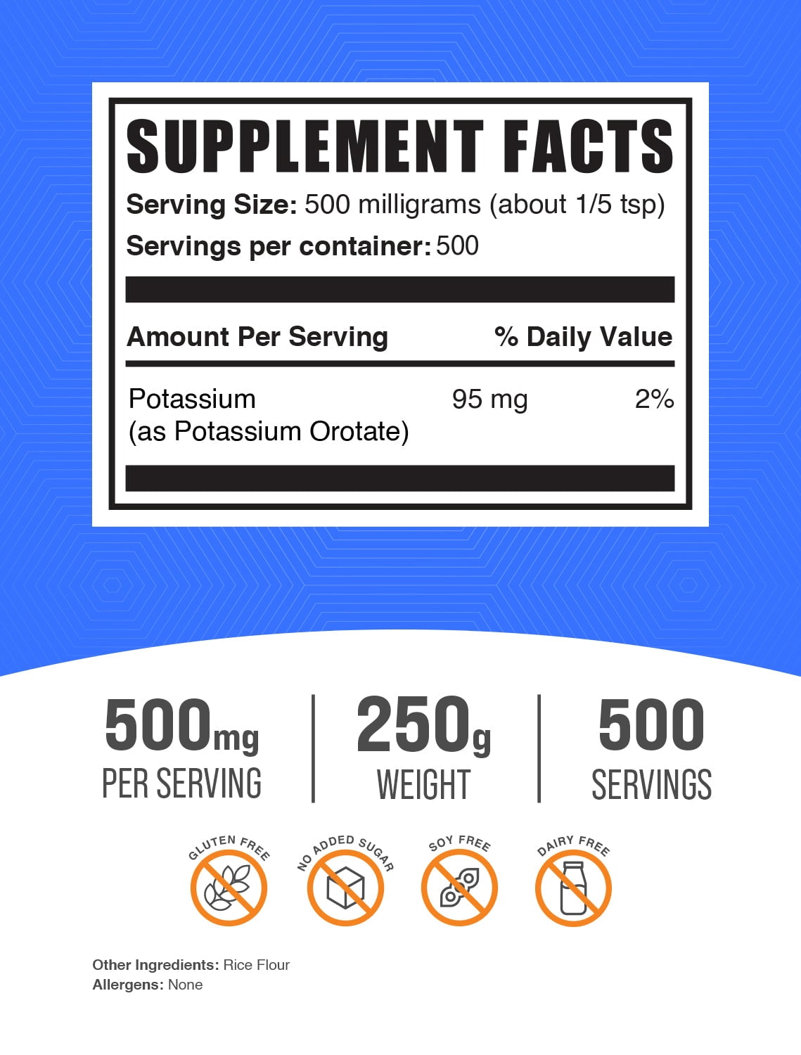 BulkSupplements Potassium Orotate Powder - 500mg per Serving - 250 Grams (8.8 oz) - 500 Servings