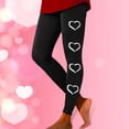 thumbnail image 2 of Women Valentine's Day Leggings Casual Solid with Side Heart Print Trousers Slim Elastic High Wais Stretch Long Boot Pants A-Black L, 2 of 5