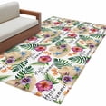 thumbnail image 2 of Straw Hat Washable Area Rugs 4'x6', Tropical Plants Red Flowers Summer White Back Low Pile Throw Living Room Rug Non-Slip Sturdy Edge Binding Carpet for Indoor Entryway Bedside Kitchen, 2 of 9