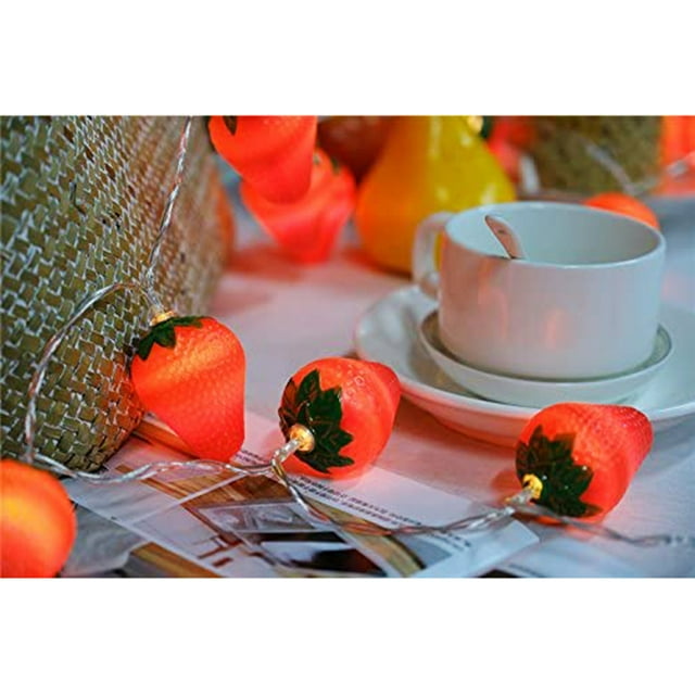 Cadena de luces LED con forma de fresa de 3 metros y 20 LED que funciona con pilas para interiores y exteriores, para bodas, hogares, cumpleaños, jardines, patios y fiestas