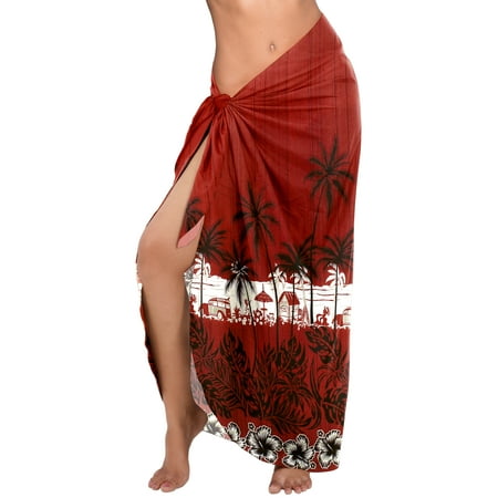 HAPPY BAY Women s Sarong Coverups Pareo Swimwear Swim Beachwear Vacation Long Summer Bikinis Skirt Beach Cover up Wraps for Women One Size Ruby  Floral