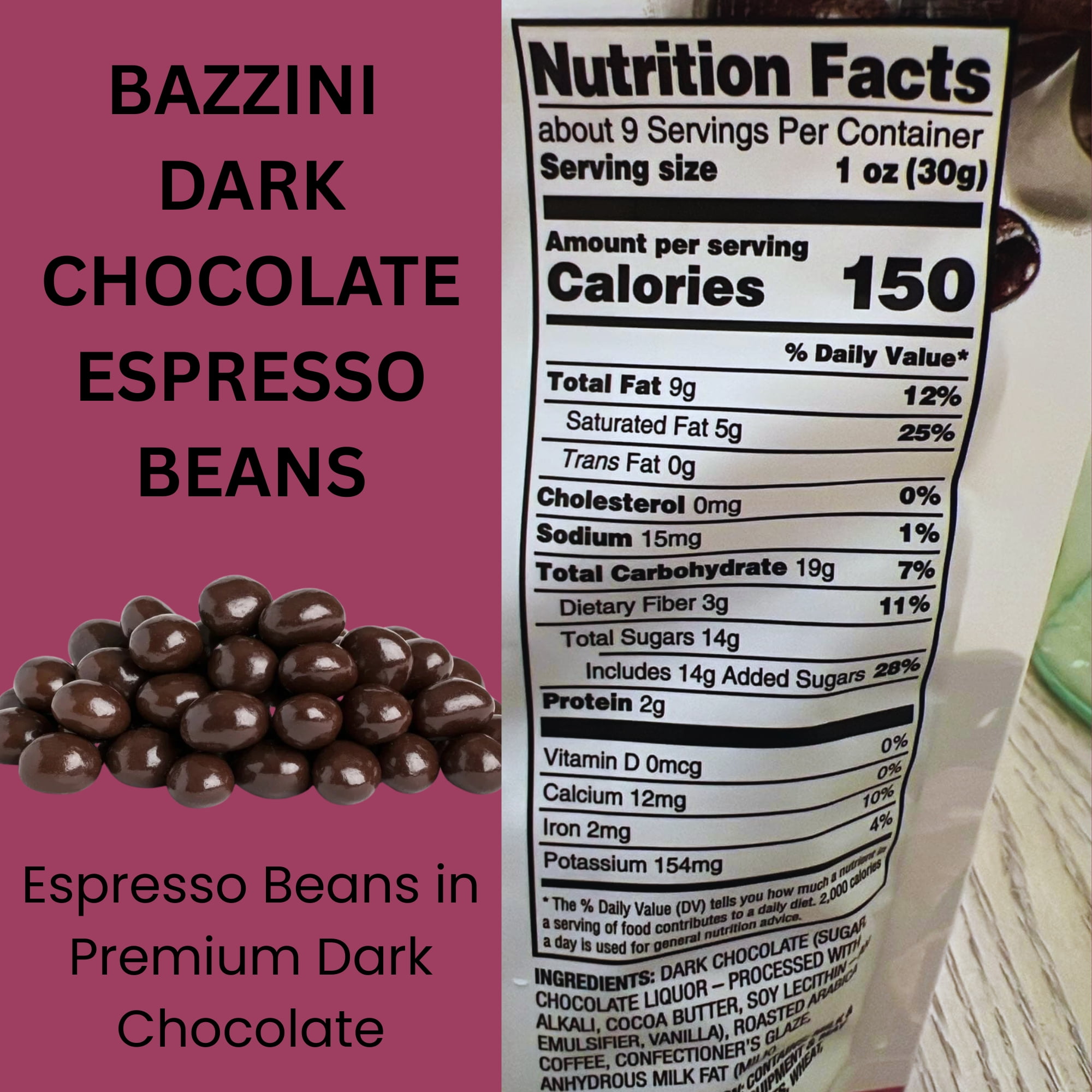 Bazzini Dark Chocolate Espresso Beans Candy 10 Oz 2 Pack, Gourmet