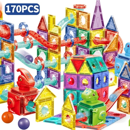 NETNEW 170 Pcs 3D Clear Light Magnetic Tiles Building Blocks Toys Educational STEM | Ages Children to Adult 3+