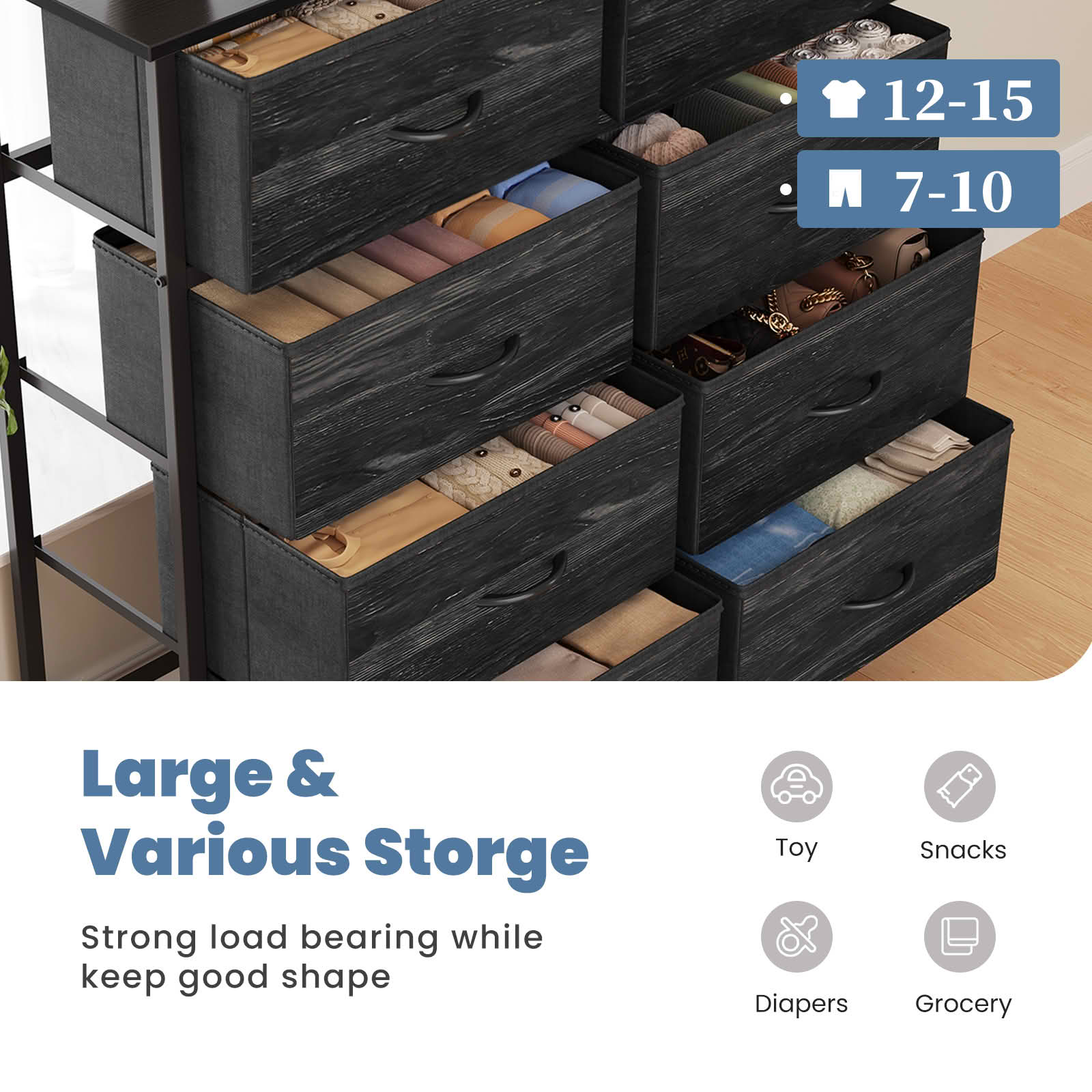 MAYEERTY 8 Drawer Tall Dresser Fabric Storage Tower Wooden Top for Kid Room Closet Entryway Nursery