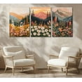 thumbnail image 4 of 3 Pcs Boho Daisy Mountain Canvas Wall Art Abstract Flower Wildflower Sunset Paintings Pictures Wall Decor Colorful Floral Botanical Landscape Poster Print Artwork for Living Room Bedroom Und, 4 of 7
