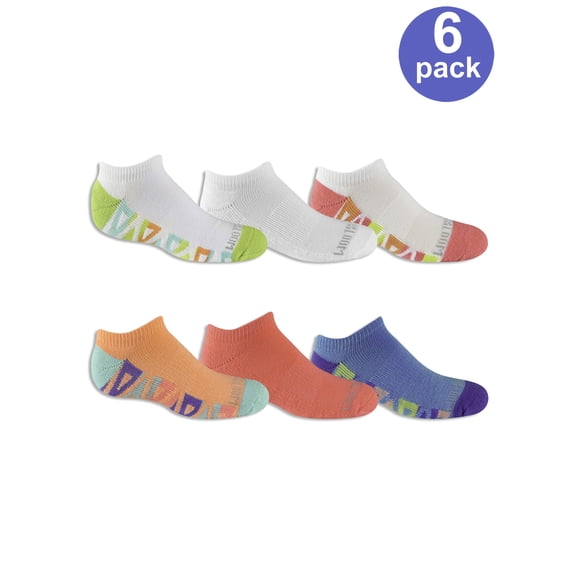 Fruit of the Loom Girls No Show Socks 6-Pack, Sizes S-L