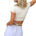 thumbnail image 3 of WREESH Women's Rib Knit Crop Tops Solid Color Round Neck Short Sleeve Casual Fashion Tops White, 3 of 9