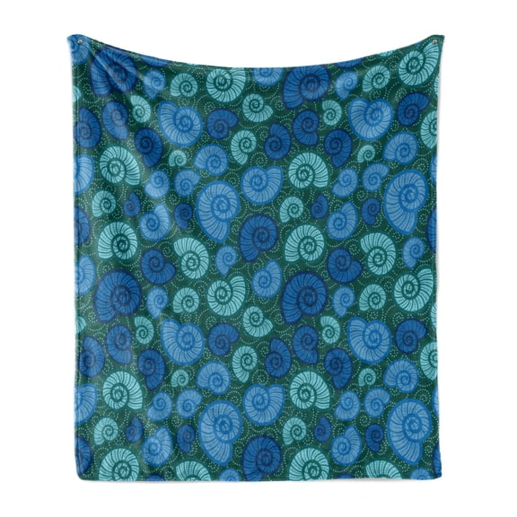 Shells Soft Flannel Fleece Throw Blanket, Periwinkle and Chesnut Turban Shell on Dotted Vortex Shape Motif, Cozy Plush for Indoor and Outdoor Use, 60" x 80", Blue Violet Dark Teal, by Ambesonne