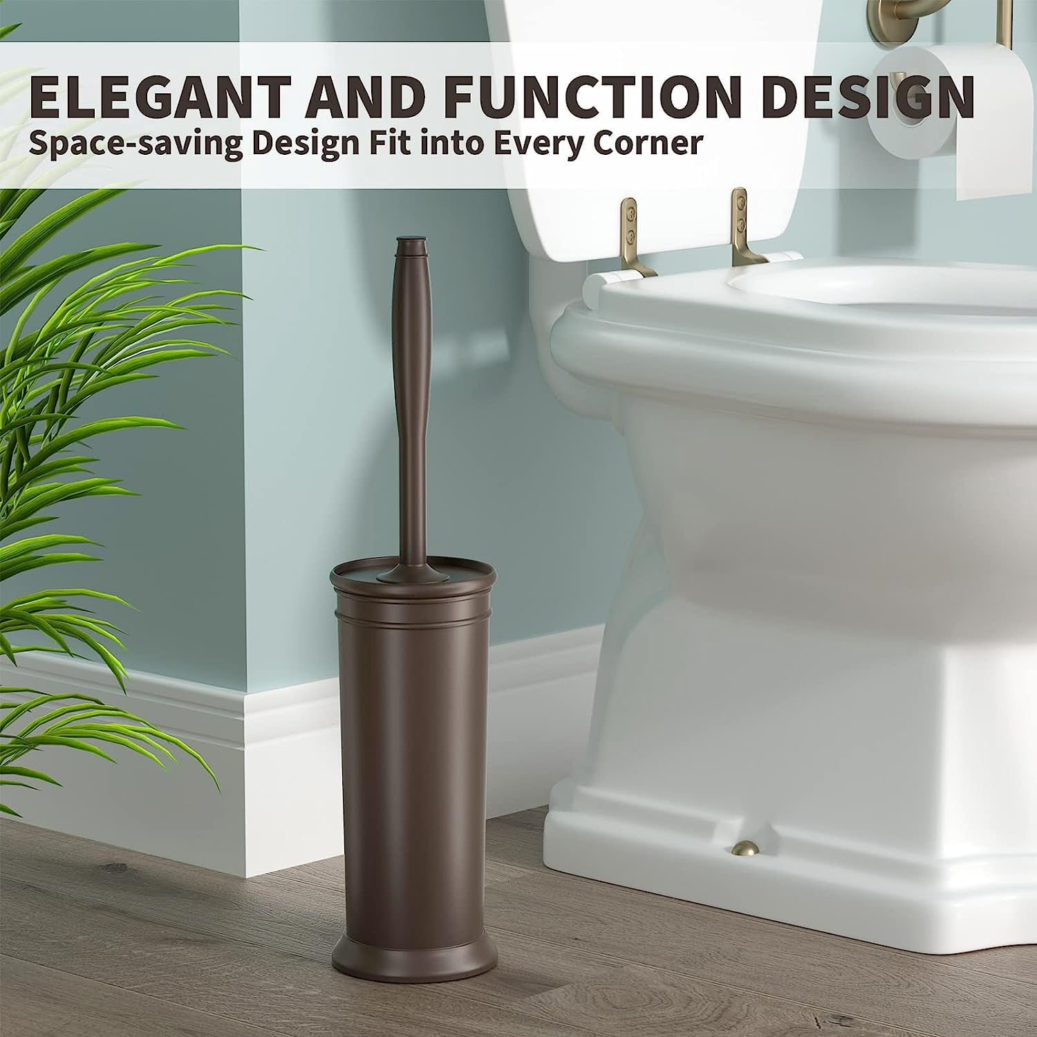 Toilet Brush and Holder 2 Pack, Toilet Bowl Brush with Extra Long Handle, Toilet Scrubber and Covered Holder, Toilet Brushes for Bathroom-Space Saving, Covered Brush, Durable, Deep Cleaning(Bronze)