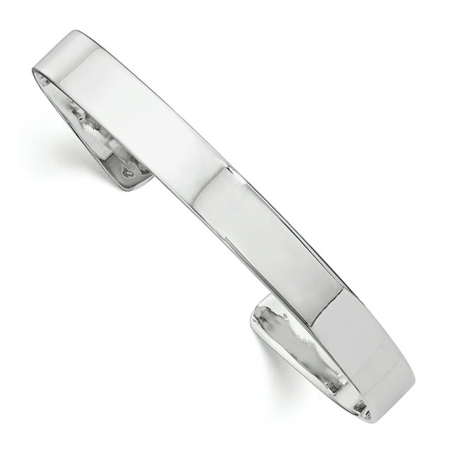 Sterling Silver Rhod. Plated Rhodium Plated Polished Cuff Bangle (Weight: 11.7 Grams, Length: Inches)