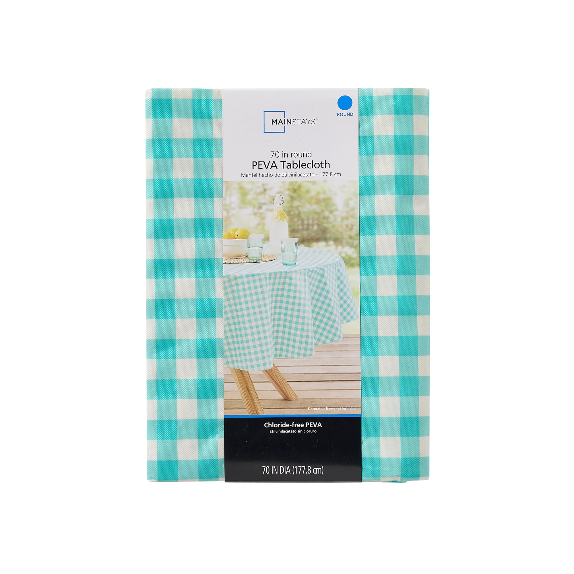Mainstays Summer Fun Tablecloth, Table Decorations 70" Round - Green Checkered Gingham