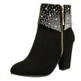 thumbnail image 2 of jsaierl Women's Warm Solid Retro Zipper High Heel Round Toe Square Heel Boots Shoes, 2 of 7