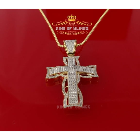 King Of Bling's 0.33ct Diamond 925 Sterling Silver Fancy Cross Charm Necklace Yellow Pendant