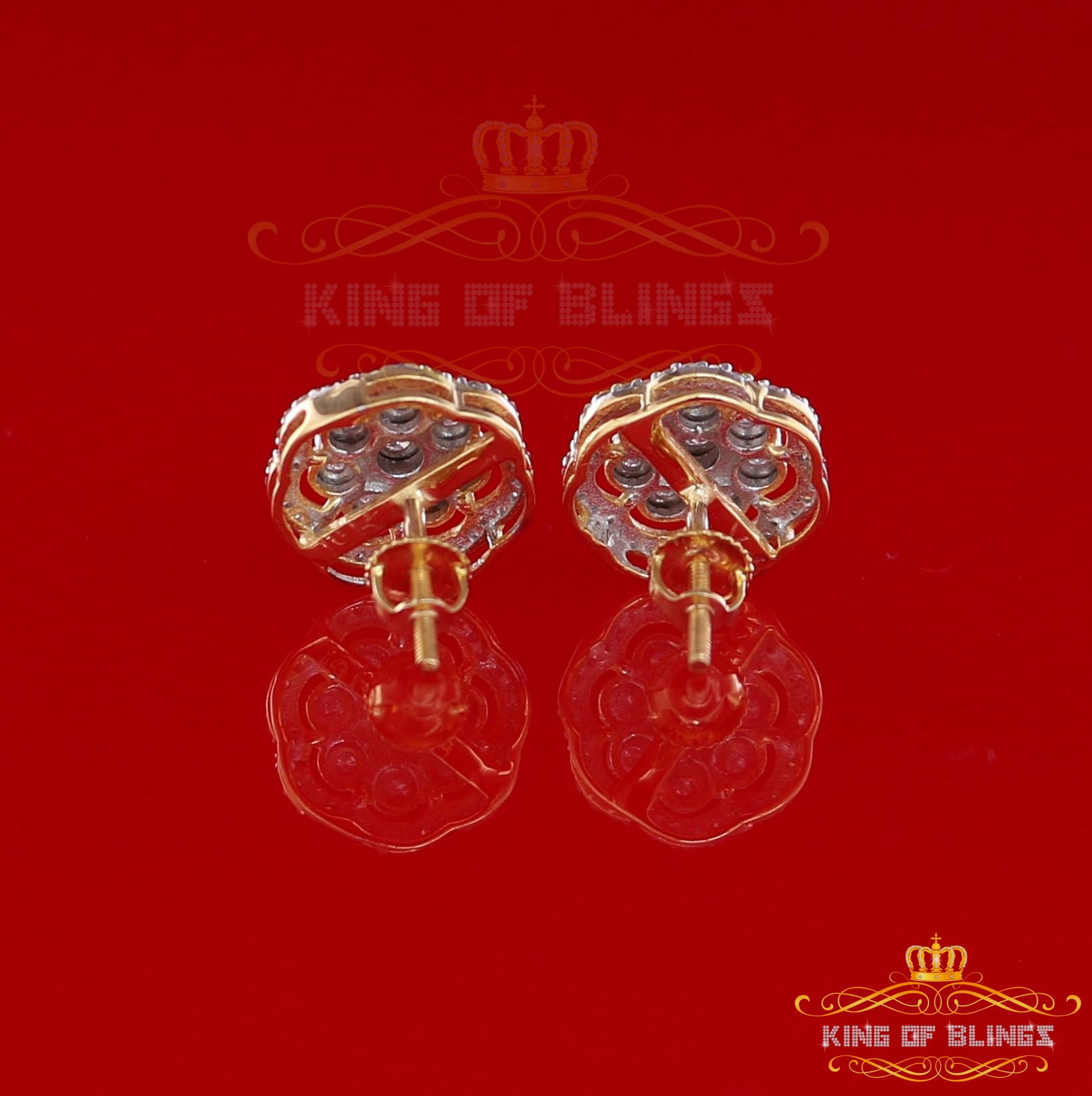 King of Bling's 10K Real Yellow Gold with 0.50CT Real Diamonds Men's/Women's stud Floral Earring