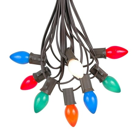 Christmas Tree Light Set - Novelty Lights C7 Ceramic Christmas Lights Set - Indoor/Outdoor Christmas Light String - Christmas Tree Lights – Opaque Christmas Bulbs – Outdoor String Lights - Brown Wire - 25 Foot