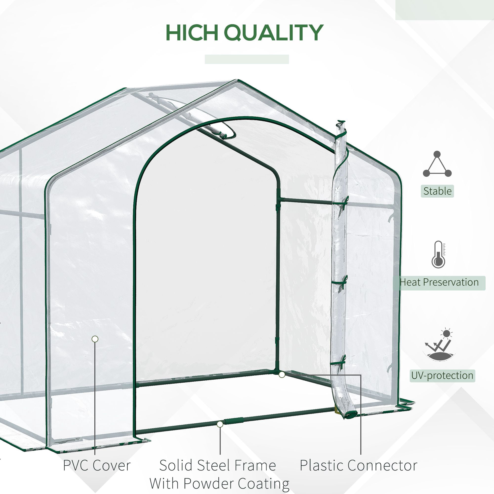 Portable Walk-in Greenhouse 6 x 3 x 6 with PVC Cover Steel Frame Garden Hot House Zipper Door Top Vent
