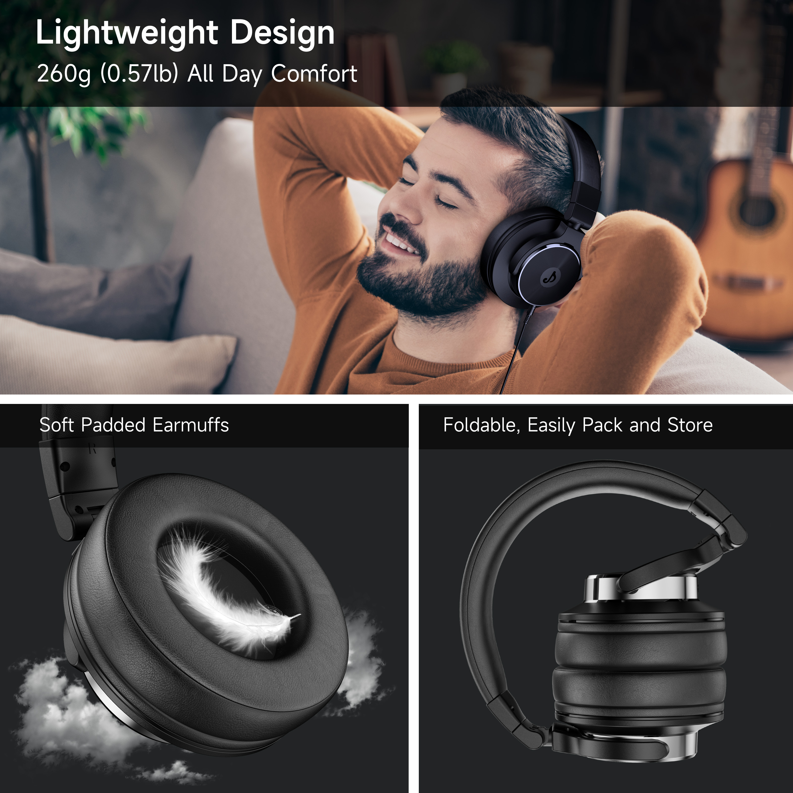FFN DJ Studio Monitor Headphones, Wired Over-Ear, Black photo 6