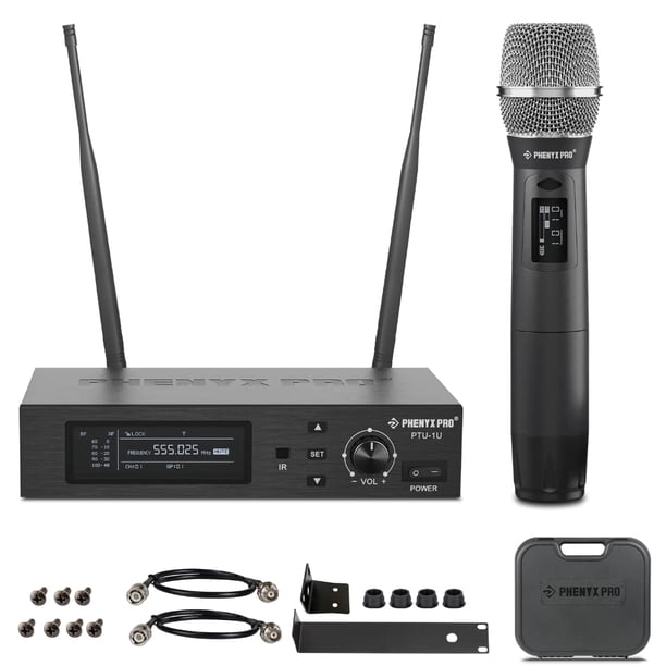 Phenyx Pro True Diversity Sistema de micrófono inalámbrico con 1000 canales sintonizables Juego de micrófono inalámbrico único con escaneo automático UHF micrófono dinámico profesional para escenario