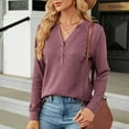 thumbnail image 4 of BLVB Womens Spring Fall Tunic Tops V Neck Button Long Sleeve Shirts Solid Casual Comfy Ladies Dressy Blouses, 4 of 7