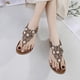 thumbnail image 3 of Sandalias planas bohemias cómodas con diamantes de imitación, zapatos de verano con soporte para el arco para mujer, 3 of 9