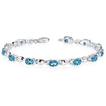 PEORA London Blue Topaz Tennis Bracelet for Women 925 Sterling Silver, Genuine Gemstone, 5.50 Carats total Oval Shape 6x4mm, 7 1/4 inches inch length