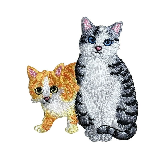 Two Cats, Orange and Gray Tabby Cat, Kitten, Pets, Embroidered, Iron on Patch