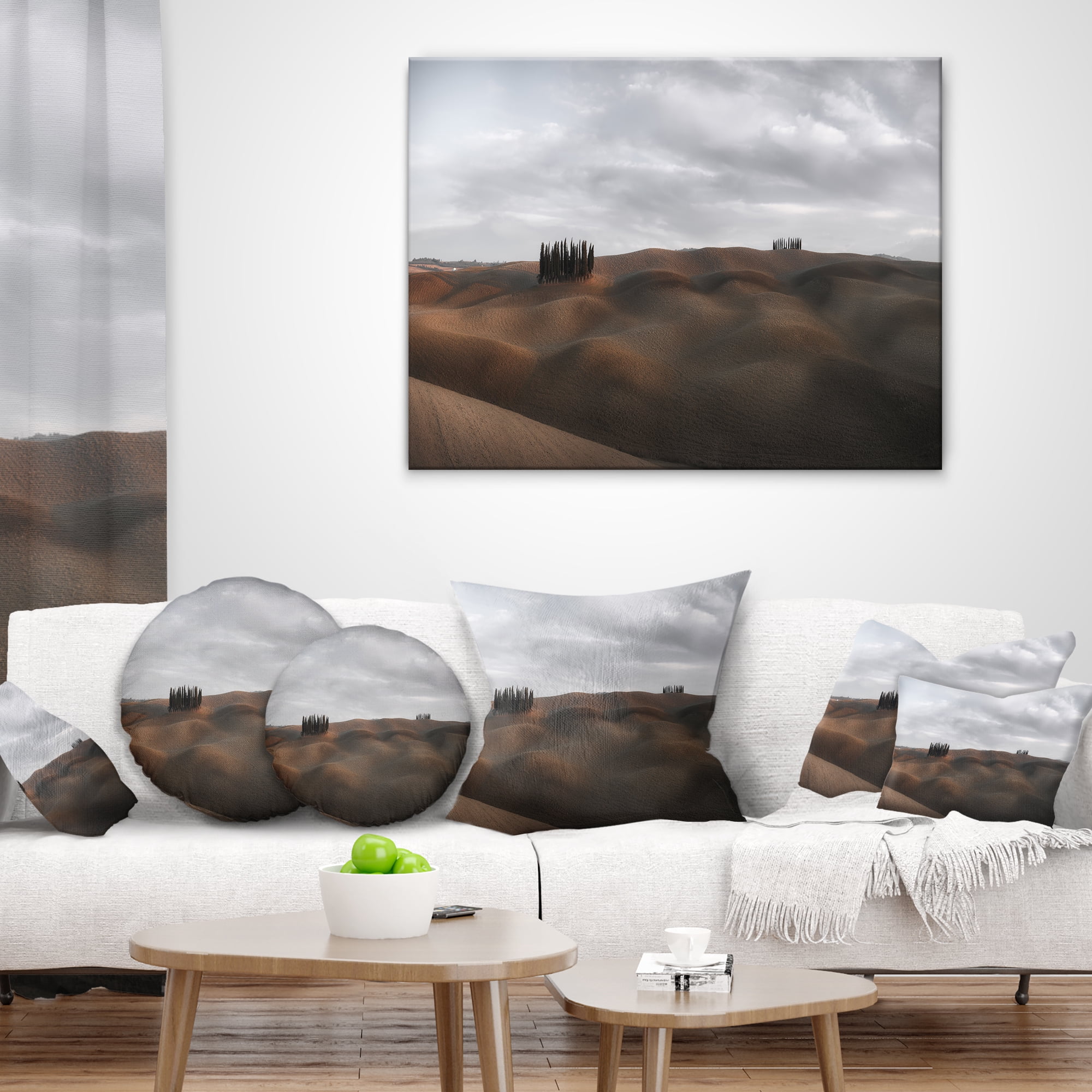 Designart Cypress Grove at the Field Panorama - Landscape Printed Throw Pillow - 12x20