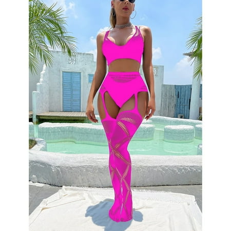 Generic Sexy Fishnet Clothes Sexy Lingerie Mesh Stockings Hollow out Free off Jumpsuit Open Crotch Body Stocking Stockings Sexy Sleepwear