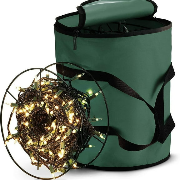 KOYPTL Christmas Light Storage Bag Holiday Light Storage Organizer with 3 Metal Reels for Tree Lights and Extension Cords 600D Oxford Coth Waterproof Christmas Storage Comtainer for Seasonal Supplies