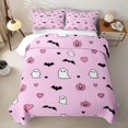 thumbnail image 2 of Homewish Girly Cute Halloween Ghost Quilt Full,Heart Bat Pumpkin Pattern Full Bedspread Sets,Light Pink Black,3 Pieces, 2 of 7