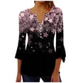 thumbnail image 2 of Black Women's Long Sleeve T-shirt, Summer Tops For Women 2025 Trendy Boho Floral Print Tunic Shirts 7 Sleeve V Neck Tshirt Casual Loose Blouse,Women's Long sleeve T-shirt M, 2 of 5