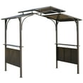 thumbnail image 2 of Outsunny 8'x5' BBQ Grill Gazebo with 2 Side Shelves, Outdoor Double Tiered Interlaced Polycarbonate Roof with Steel Frame, Brown, 2 of 9