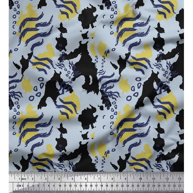 Soimoi Black Poly Georgette Fabric Leopard & Wild Animal Skin Print Sewing Fabric BTY 42 Inch Wide