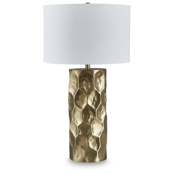 Signature Design by Ashley Marshawn Metal Table Lamp, Gold Finish, 19" Tall, Modern Drum Shade