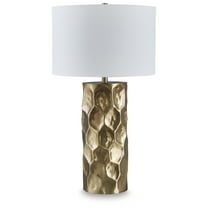 Signature Design by Ashley Marshawn Metal Table Lamp, Gold Finish, 19" Tall, Modern Drum Shade