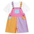 thumbnail image 6 of LJEFF Kids Color Block Overalls Shorts, Adjustable Straps Breathable Casual Summer Summer Toddler Jumpsuit Hot Pink Size 12 Months, 6 of 6