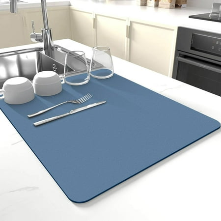 

HYKE Dish Drying Mat for en Counter Drying Mat for Dish Rack Absorbent Hide Stain Rubber Mat Coffee Mat en Counter Mat (Blue 12 x19 )