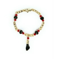 Mia 14KT Gold Plated Black Evil Eye Charm Bracelet, Adjustable 5" Chain