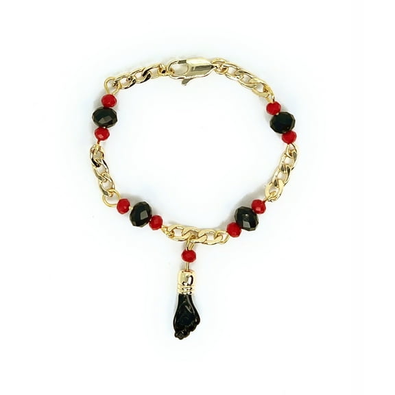 Mia 14KT Gold Plated Black Evil Eye Charm Bracelet, Adjustable 5" Chain