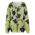 thumbnail image 5 of Women's Fashionable Casual Zippered Hooded Floral Printed Drawstring Furry Sweatshirt Jacket, Botanical Print Style,Yellow,XL, 5 of 6