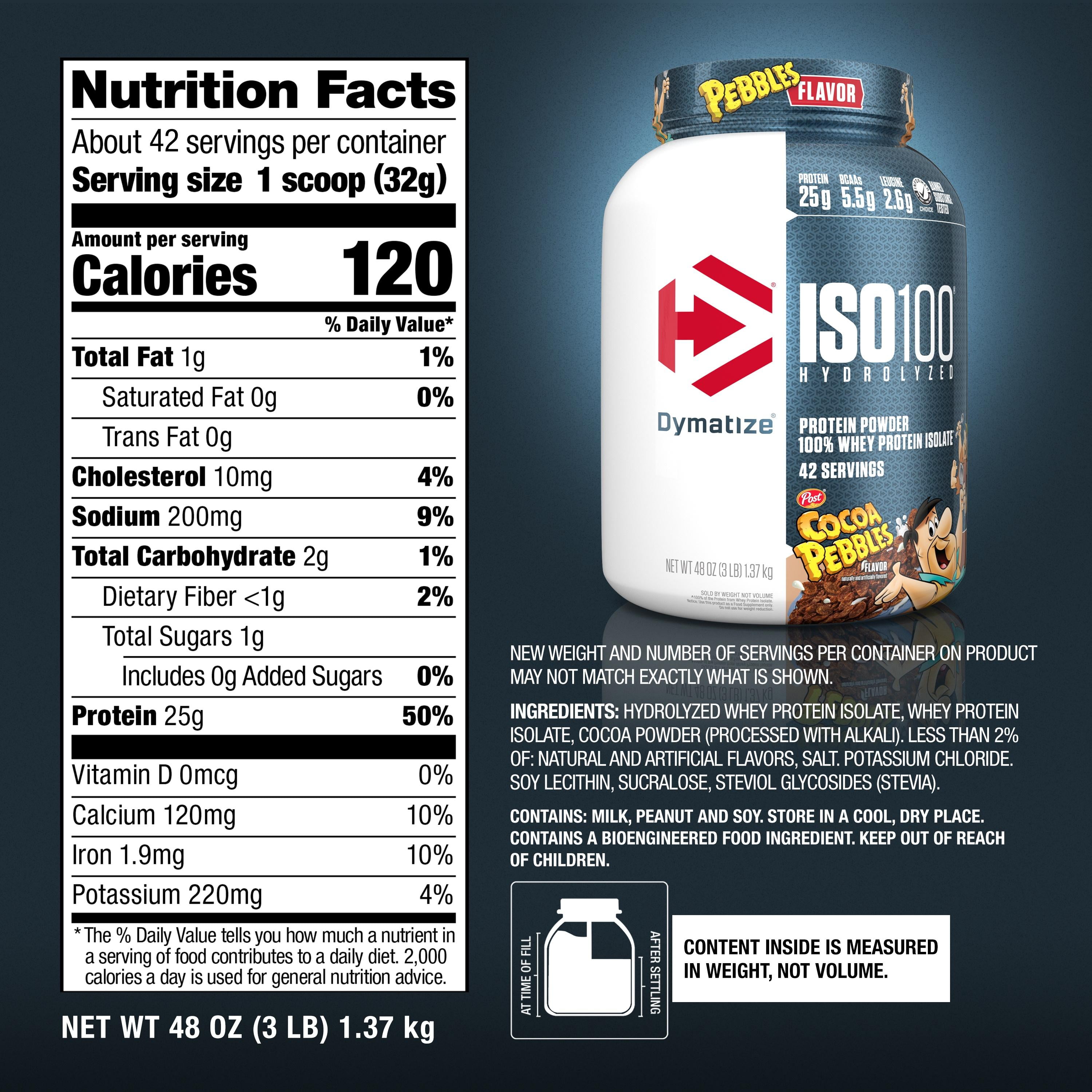 Dymatize ISO100 Hydrolyzed Whey Isolate Protein Powder, 25g Protein, Cocoa Pebbles, 3 Lbs
