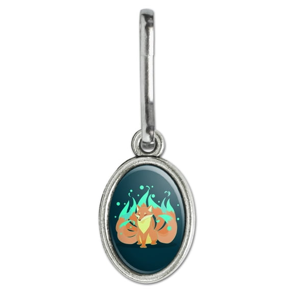 Kitsune Nine-Tailed Fox Antiqued Oval Charm Clothes Purse Suitcase Backpack Zipper Pull Aid