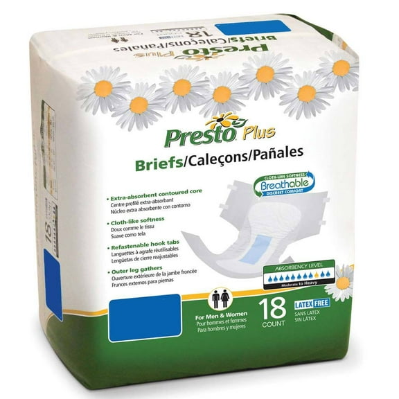 Presto Maximum Absorbency Brief, Large (45'' to 58'' Waist) Blue Pack of 18