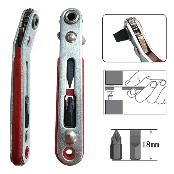 TOP! Mini Ratchet Wrench 1/4 Inch Drive Socket Hex Screwdriver Bit Dual Tool with Two Heads Straight