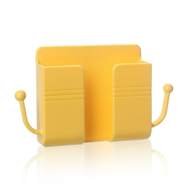 Yuarrent Soporte para teléfono móvil montado en la pared organizador de Control remoto de perforación libre llavero de plástico auricular Almacenamiento y organización del hogar Amarillo