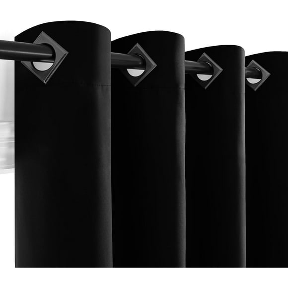 Deconovo Blackout Curtains 2 Panels 63 Inches Long, Black Thermal Bedroom Curtains, Living Room Darkening Curtains for Kids Curtains, 52W x 63L Inch